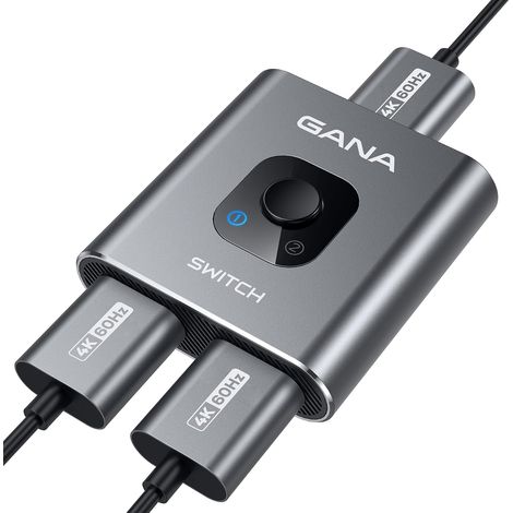 Switch HDMI 4K 60Hz, Commutateur HDMI Splitter Aluminium Bi-Direction Manuel - 2 Entrées 1 Sortie ou 1 Entrée 2 Sorties - Compatible avec 5, 4, , , , PC (1/5)