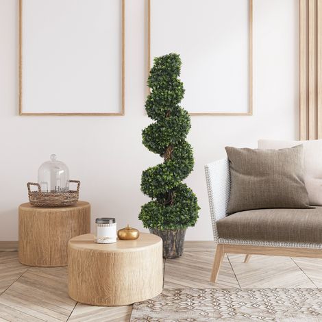 Künstliche Buchsbaum-Spirale, 120 cm, für drinnen und draußen geeignet, inklusive Topf, für Zuhause, Büro, Wohnzimmer und Garten.