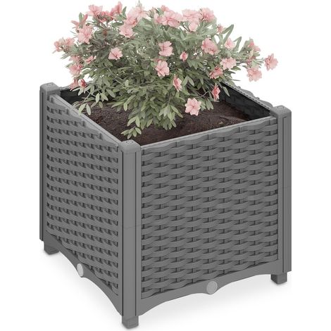 Jardinière, Aspect rotin, H x L x P : 38 x 40 x 40 cm, pour Le Balcon, Le Jardin ou la terrasse, Grise (1/5)