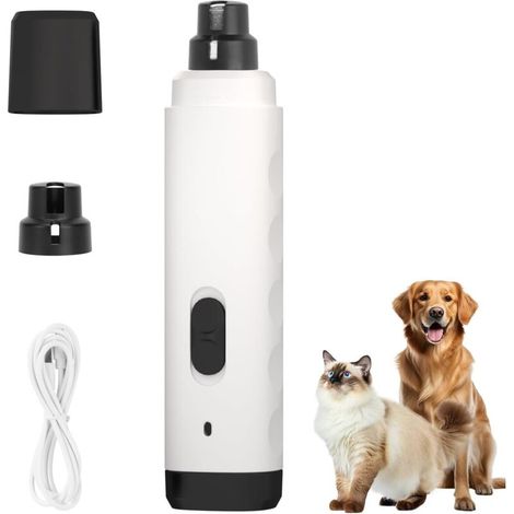Lime à ongles électrique professionnelle pour chien et chat, 2 vitesses, silencieuse 40dB, rechargeable, 3 embouts de meulage diamanté, blanche (1/4)
