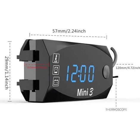Compteur numérique universel pour moto – Affichage LED avec horloge, thermomètre et voltmètre (6–30 V), étanche IP67 (1/3)