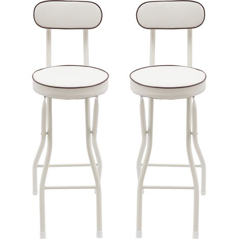 Lot de 2 tabourets pliables avec repose-pieds, capacité 125 kg, 65 cm de hauteur, blanc (1/5)