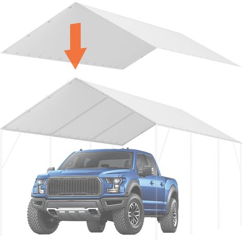 Abri de voiture 10x20 ft, bâche de remplacement robuste, imperméable et anti-UV, fixation facile avec 40 tendeurs à boules, couverture seule (sans structure), blanc. (1/5)
