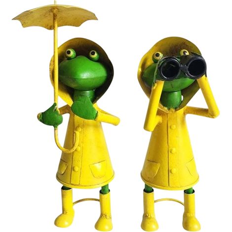 Set di 2 statuette di rana rivestite, decorazioni da giardino in metallo
