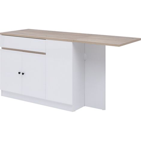 Isola centrale da cucina con vani portaoggetti in MDF Bianco e Naturale - HELOMY