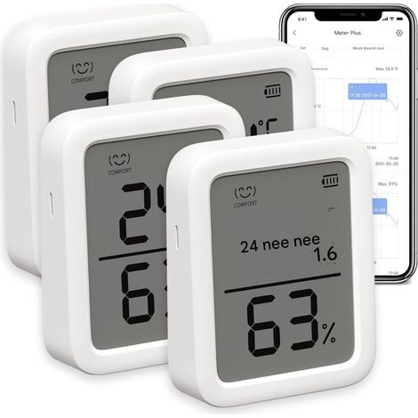 Capteur de température - Capteur d'humidité - Écran 3 pouces grand format / Bluetooth jusqu'à 120 m - Lot de 4 - Pour cave à vin et serre (bleu) (1/5)