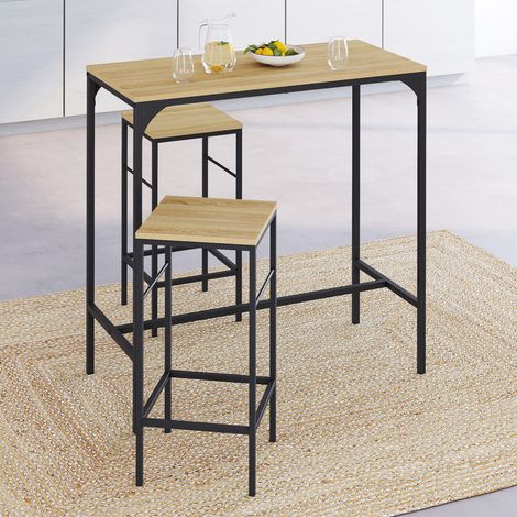 DETROIT Conjunto de mesa de bar de 100 cm de altura y 2 taburetes de diseño industrial