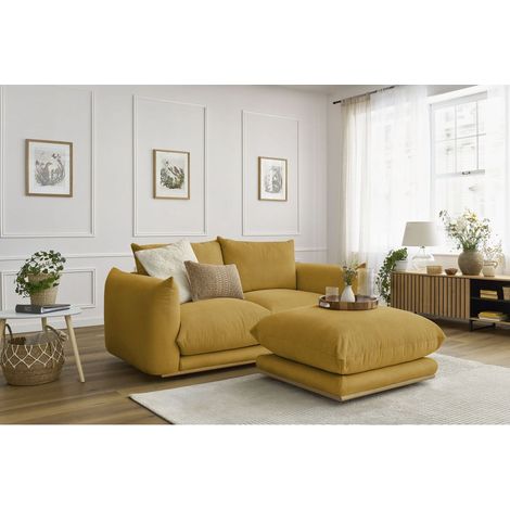 BOBOCHIC - Canapé droit fixe 2 places ERNEST avec pouf Jaune (1/5)