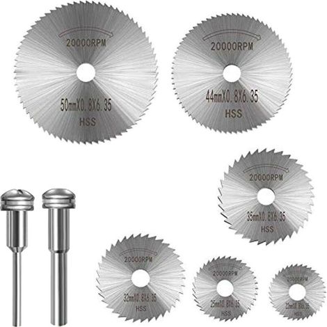 Lame de scie circulaire Ensemble de lames de scie circulaire 6 pièces avec 2 pièces 1/8 '' mandrin d'extension lames de perceuse rotative lames de coupe de roue de disque de sciage en acier, 6 pièces