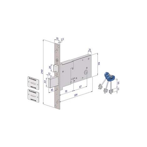 SERRATURA DA INFILARE PER FASCE DOPPIA MAPPA MM.82 H 2010  mm.90 (2010UZB9025AB3)    SECUREMME