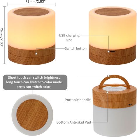 Lampe de chevet en bois LED colorée effet bois, veilleuse tactile avec télécommande (1/3)