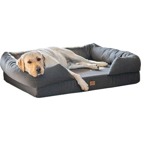 Panier Chien Grande Taille en Mousse à Mémoire de Forme - Lit Orthopédique Avec Coussin et Housse Amovible - 112 x 88 x 26,5 cm - Gris (1/3)