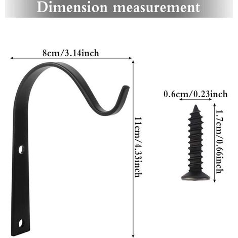 Ganci per piante da parete in ferro battuto, supporti per piante da balcone e giardino, ganci in metallo con viti, decorazione per esterni per giardino e balcone – Nero (1/3)