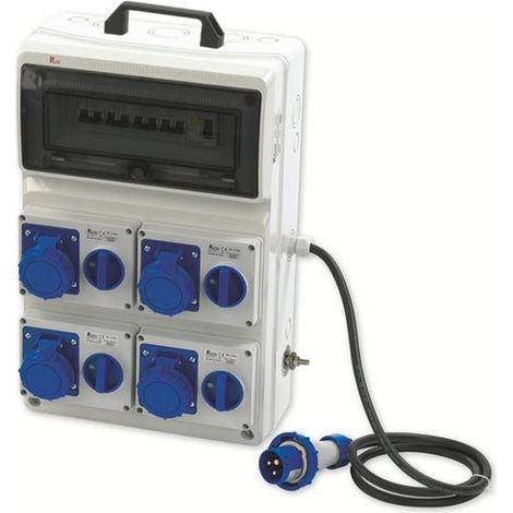 Quadro ASC portatile, 6KW 230V, IP65, 4 prese interbloccate 2P+T 16A, spina 2P+T 32A, con magnetotermico e differenziale generale - Rosi 2206