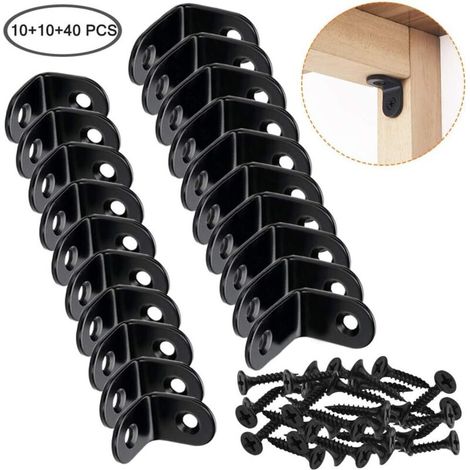 Lot de 20 supports d'angle en forme de L avec 40 vis, équerres d'angle pour bois en acier inoxydable Noir (1/3)