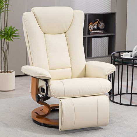 Fauteuil inclinable, pivotant, jusqu’à 150 kg, housse en faux cuir, cadre en acier, blanc crème