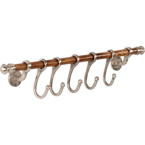 Pratico attaccapanni da parete 75 x 15 cm 5 ganci scorrevoli finitura moderna in alluminio argentato 020047203