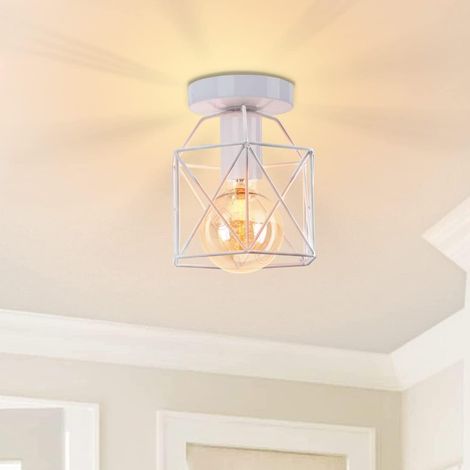 Industrial Metal Hexagon Cage Ceiling Light 15 cm Vintage Chandelier Shade White Iron Light Fixture E27 for Living Room, Bedroom, Bar, Entrance, Hallway (1/5)