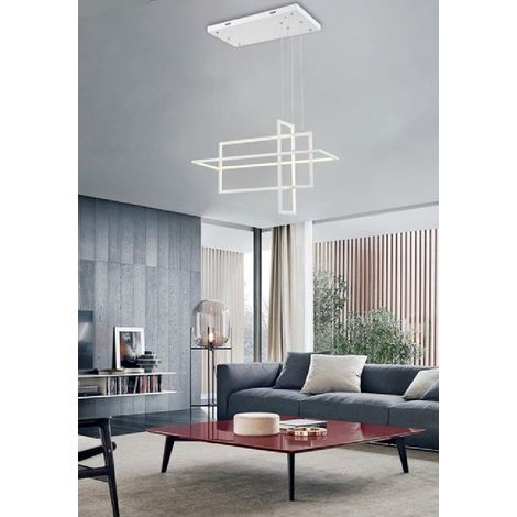 TrAdE Shop Traesio - Lampadario Sospensione 3 Rettangoli Moderna Luce 4000k 3000k 6500k Bianca Lp-35 - -Bianco Caldo -