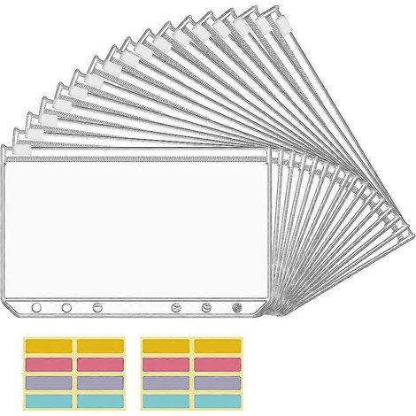 16 Stück A6-Bindertaschen, 6 Löcher, Budget-Umschläge, transparente Reißverschluss-Ordner, kompatibel mit 6 Ringen, Budget-Binder-Notizbuch (1/5)