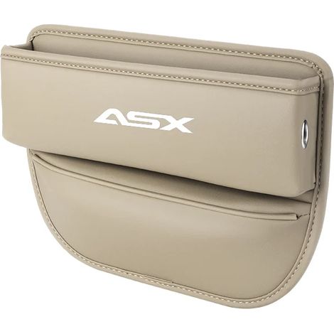 Boîte de rangement beige pour siège auto Mitsubishi ASX 2023, 2022 et 2021, avec porte-gobelet, porte-téléphone et porte-clés. Accessoires intérieurs en cuir. (1/5)