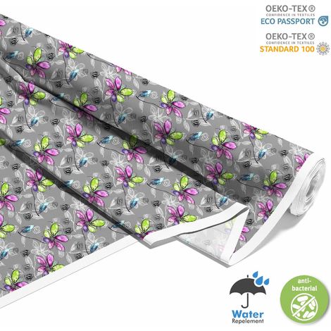 Outdoor dekostoffe oxford - Motiv Blumen auf grauem (1/5)