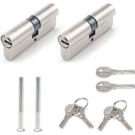 Lot de 2 cylindres de serrure de porte - 70 mm - Double ouverture - Avec 6 clés et vis - Cylindre de serrure avec bouton - Cylindre en alliage pour serrures de porte (1/5)