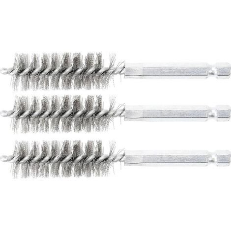 Brosse en Acier 3 pcs - 16 mm D., 6,3 mm (1/4) - Résistante et Polyvalente pour Nettoyage et Débouchage - D-Work