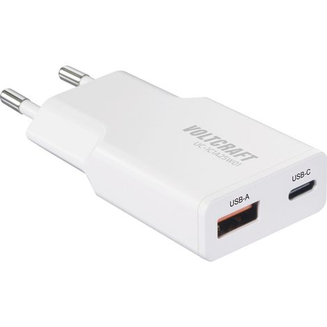 VOLTCRAFT UC-1C1A25W01 Chargeur USB 25 W 1x USB-A, 1x USB-C® Fast Charge, Power Delivery 3.0 blanc G