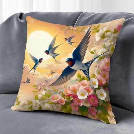 Housse de coussin fleurs été, décoration canapé élégant,50×50cm (1/5)