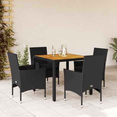 Ensemble à manger de jardin et coussins 5 pcs-Salon de jardin noir rotin acacia 280486 (1/5)
