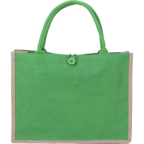 Sac En Jute Naturel - Avec Doublure Pvc Imperméable Et Bouton De Fermeture - Pour Courses Et Activités Plein Air - 1 Pièce (1/5)