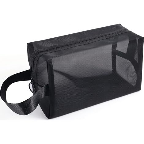 Sac de Douche en Filet Noire, Mesh Shower Bag en Maille zippée avec Poignées Suspendues Pratique pour Les Voyages, la Salle de Bain, l'Organisateur de Cosmétiques (1/5)