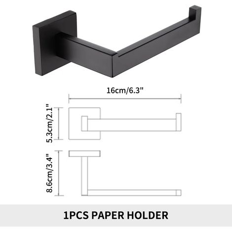 Porte-papier toilette noir mat avec support pour téléphone, fixation murale, accessoire de salle de bain en acier inoxydable brossé doré. (1/5)