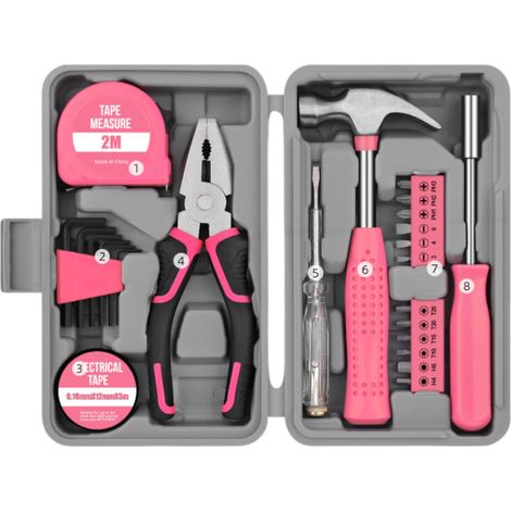 Boîte à outils, 24 pièces, rose, mini boîte à outils, 200x125x45mm (1/5)