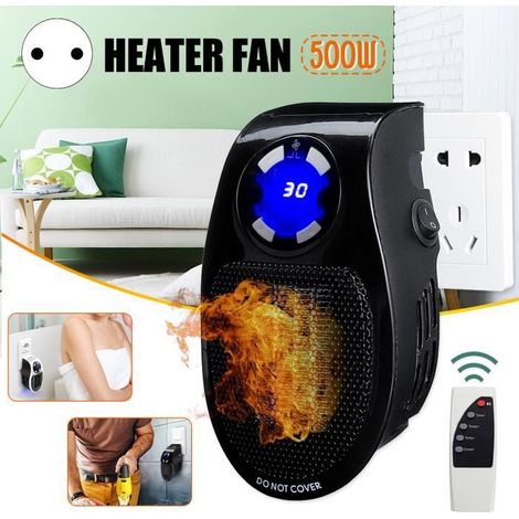 NEÜFU 500W Mini Chauffage électrique Soufflant Radiateur Prise EU LED télécommande Noir (1/4)