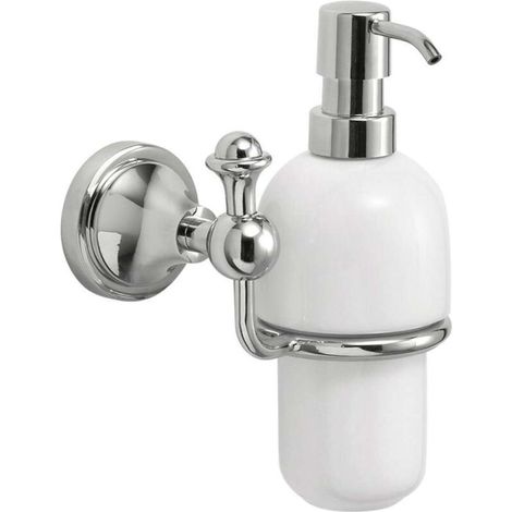 Distributeur de savon avec support, céramique/chrome
