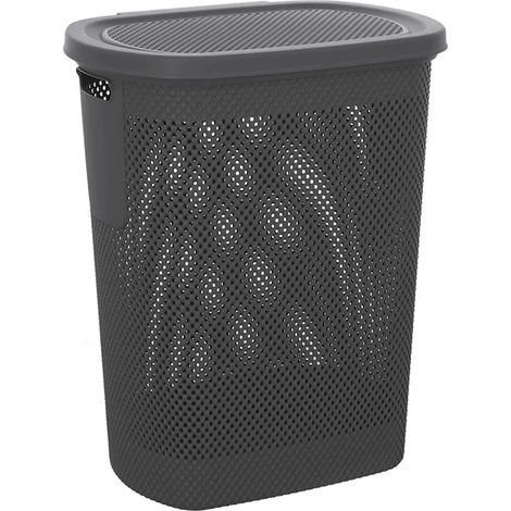 Portabiancheria con coperchio in plastica grigia scuro 58lt Kamala (1/4)