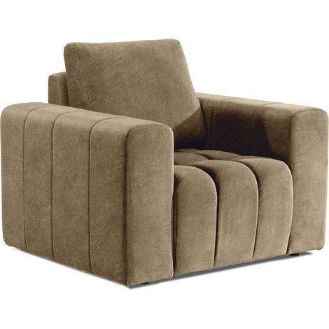 Fauteuil moderne capitonné LARKO tissu-Beige (1/2)
