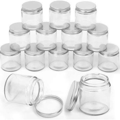 12 paquets 4 oz - 120 ml Kit de combinaison de pot en verre avec couvercle en argent transparent, récipient rond, en verre cosmétique avec couvercle, de voyage, crème, récipient (1/5)