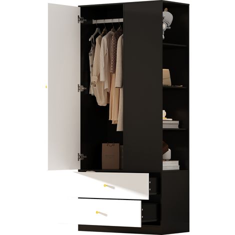 ELVMI Armadio con Specchio, 1 Porta, 2 Cassetti, 4 Nicchie, con Barra Appendiabiti per Camera, 80×40×180 cm (1/5)
