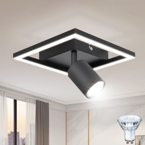 Plafonnier LED, Noir Mat Luminaire Plafonnier 18W avec Spot GU10 Adjustable, Plaonnier Spot Blanc Neutre 4000K Appliques Murales pour Couloir Cuisine Chambre Salon, ampoule 5W GU10 incluse (1/5)
