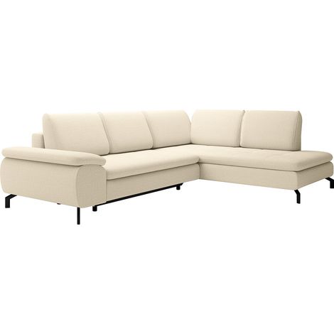 Grand canapé d'angle droit convertible en tissu texturé beige ARCHIBALD