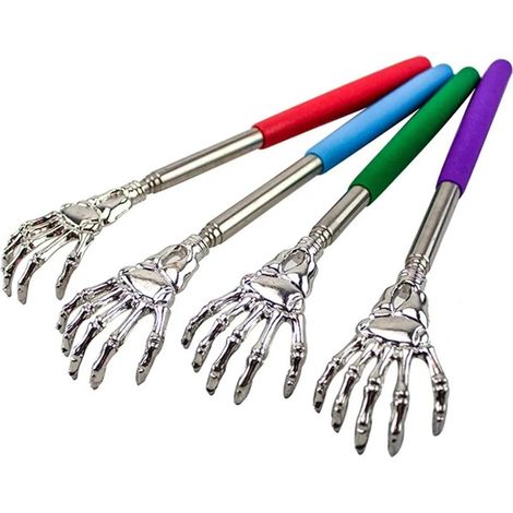 Lot de 4 masseurs de mains télescopiques - en acier inoxydable, avec poignée en caoutchouc et gratte-griffe d'ours (1/4)