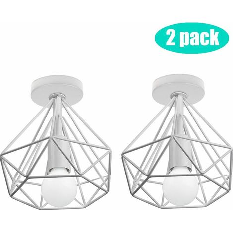 Lot de 2 plafonnier vintage , 2 luminaires style industriel,lustre Abat-Jour rétro forme diamant , éclairage intérieur, lampe cuisine salon salle à manger chambre, E27, Ø 200mm , blanc BLOW (1/4)