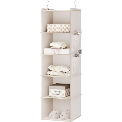 1 Étagère suspendue, 5 compartiments, tissu non tissé, renfort bambou, pliable, rangement armoire (1/5)