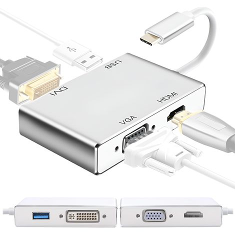 4-in-1 USB-C-Hub-Adapter-Konverter: USB-C auf VGA/DVI 4K/HDMI 4K/USB-C (1/5)