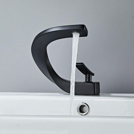 Robinet Salle de Bain Noir, Mitigeur de Lavabo au Design Elégant, Robinetterie Monotrou, Laiton