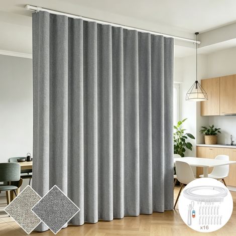 HEMVOR Rideau séparateur 100 % occultant avec rail plafond flexible 254 cm, 1 panneau, 254 × 213 cm, gris