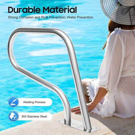 Poignée de maintien pour piscine en acier inoxydable, main courante de piscine, barrière de piscine, aide à l'entrée pour piscines, spas, parcs aquatiques, etc., capacité de charge 120 kg (1/5)